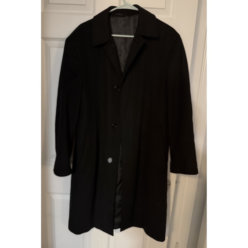 Ted Lapidus Paris Angora Wool Overcoat Mens 46R Black Luxury Topcoat